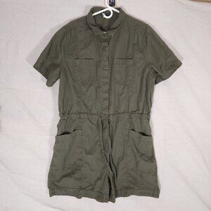 1008Old Navy Utility Romper Womens XL Green Short Sleeve Button Front Casual